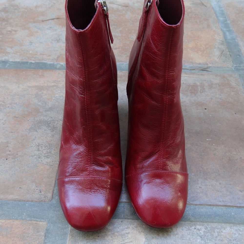 Zara Red Block Heeled Boot, Size 9 (40)